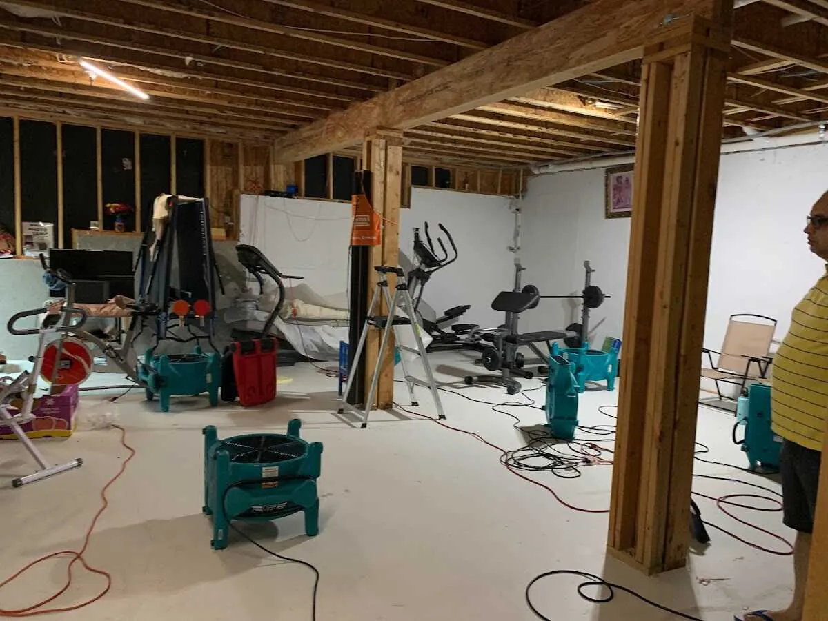 Basement drying equipment setup for Contents Cleaning & Restoration in Saratoga Springs